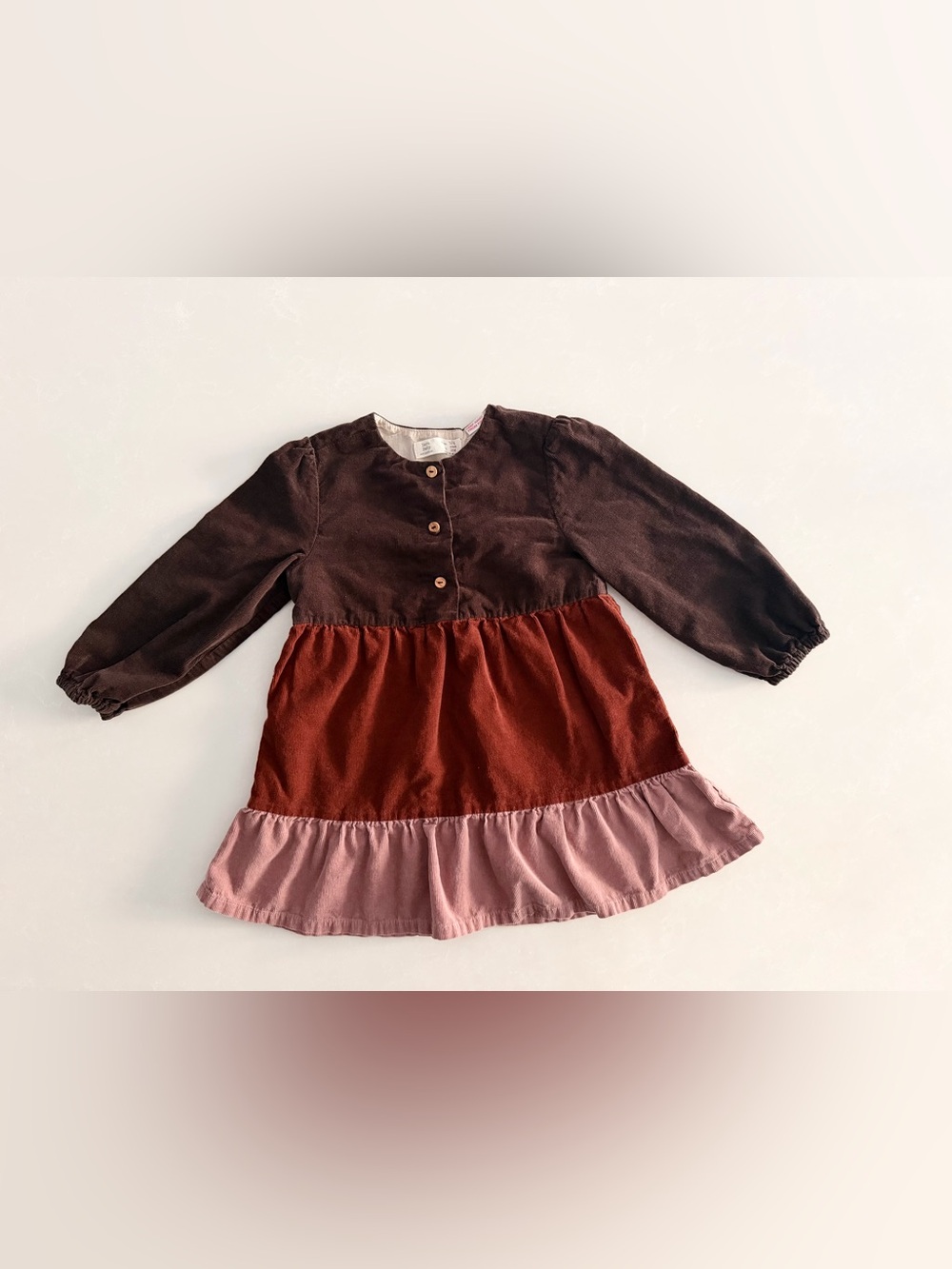 Zara Toddler Colorblock Corduroy Tiered Dress • Size 3/4Y